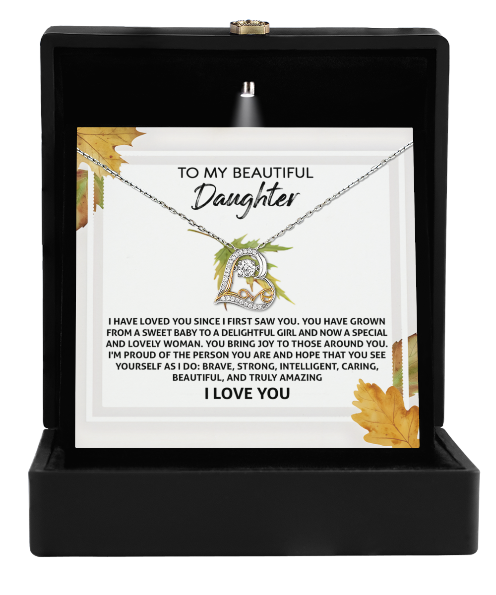 To My Daughter - Brave Strong Intelligent Caring Beautiful and Truly Amazing - Scripted Love Necklace