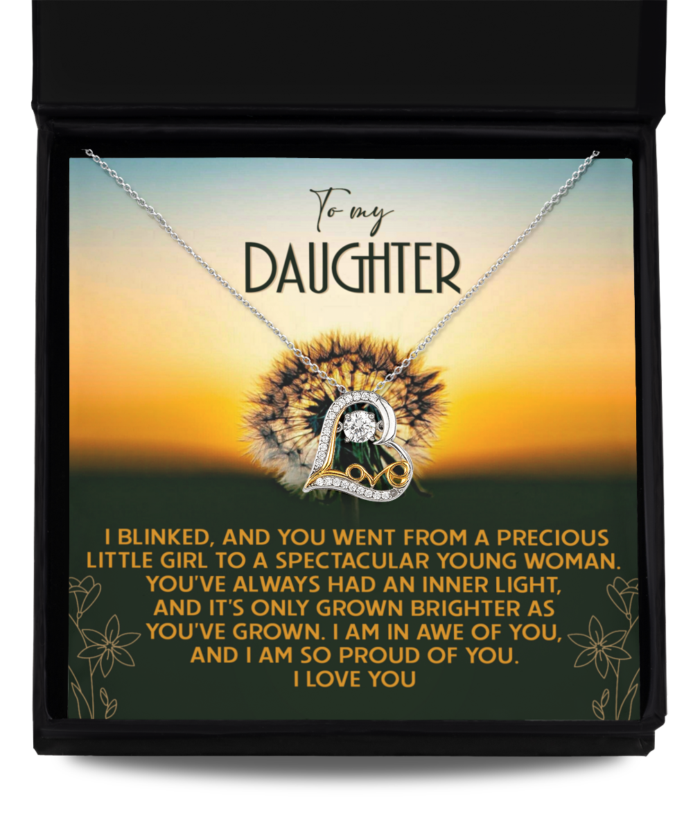 To My Daughter - You've Grown Brighter - Scripted Love Heart Necklace