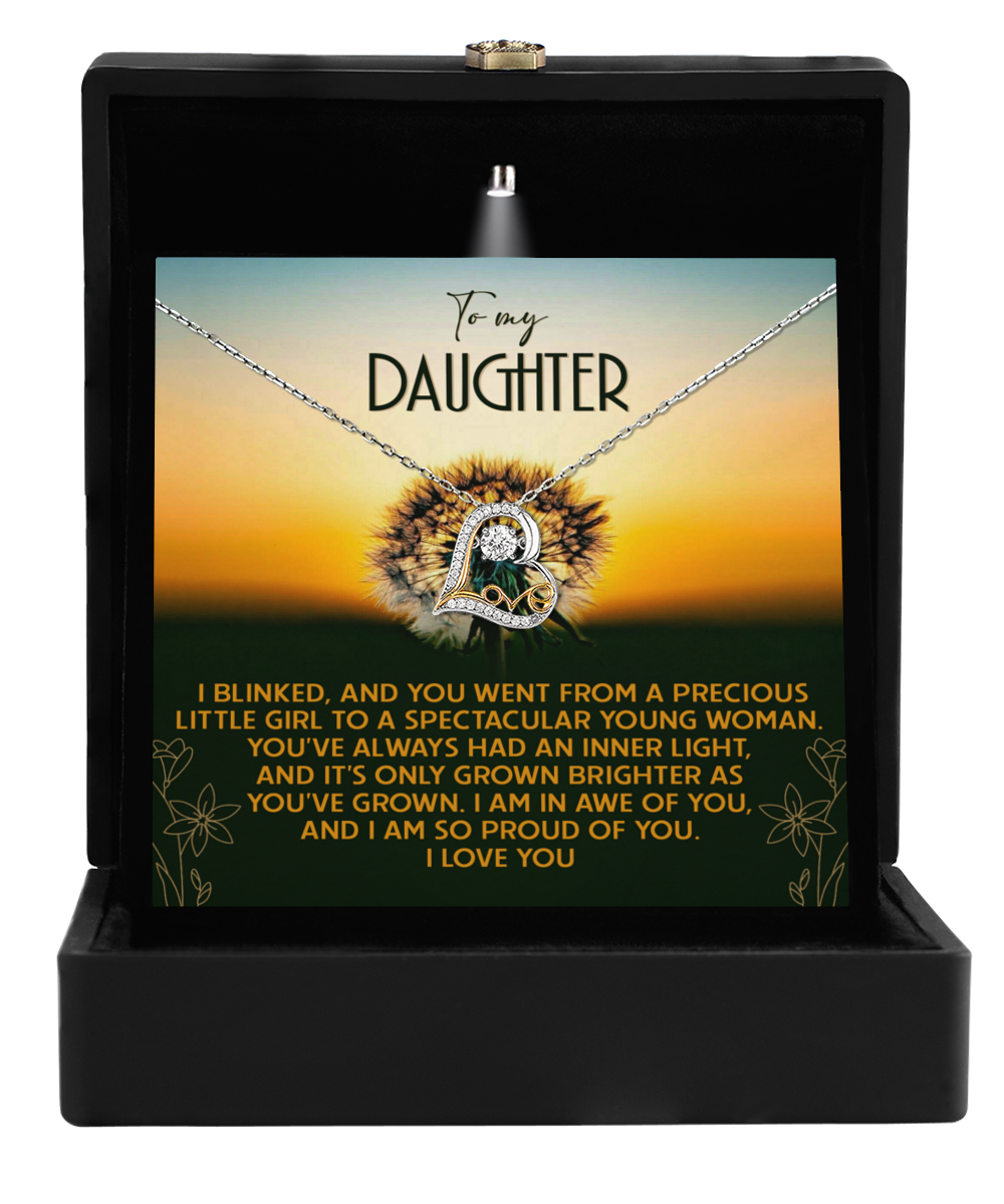 To My Daughter - You've Grown Brighter - Scripted Love Heart Necklace