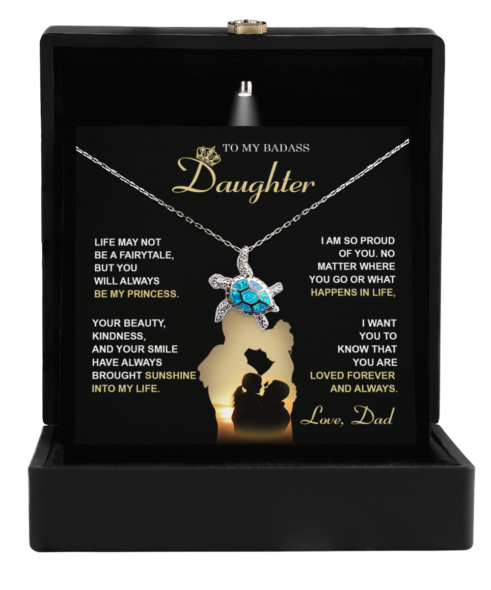 To My Daughter From Dad - Opal Turtle Necklace Gift - Be My Princess