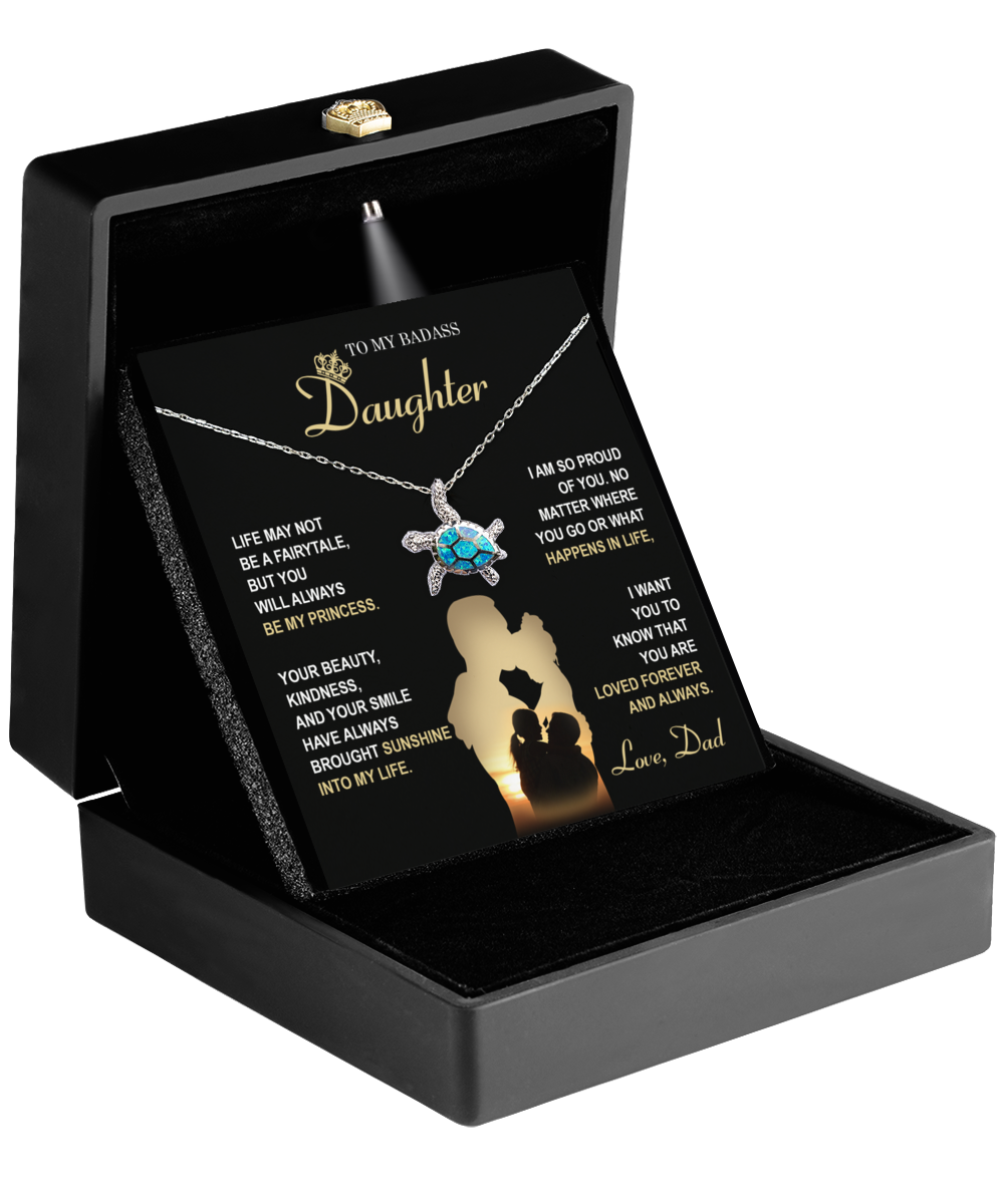 To My Daughter From Dad - Opal Turtle Necklace Gift - Be My Princess