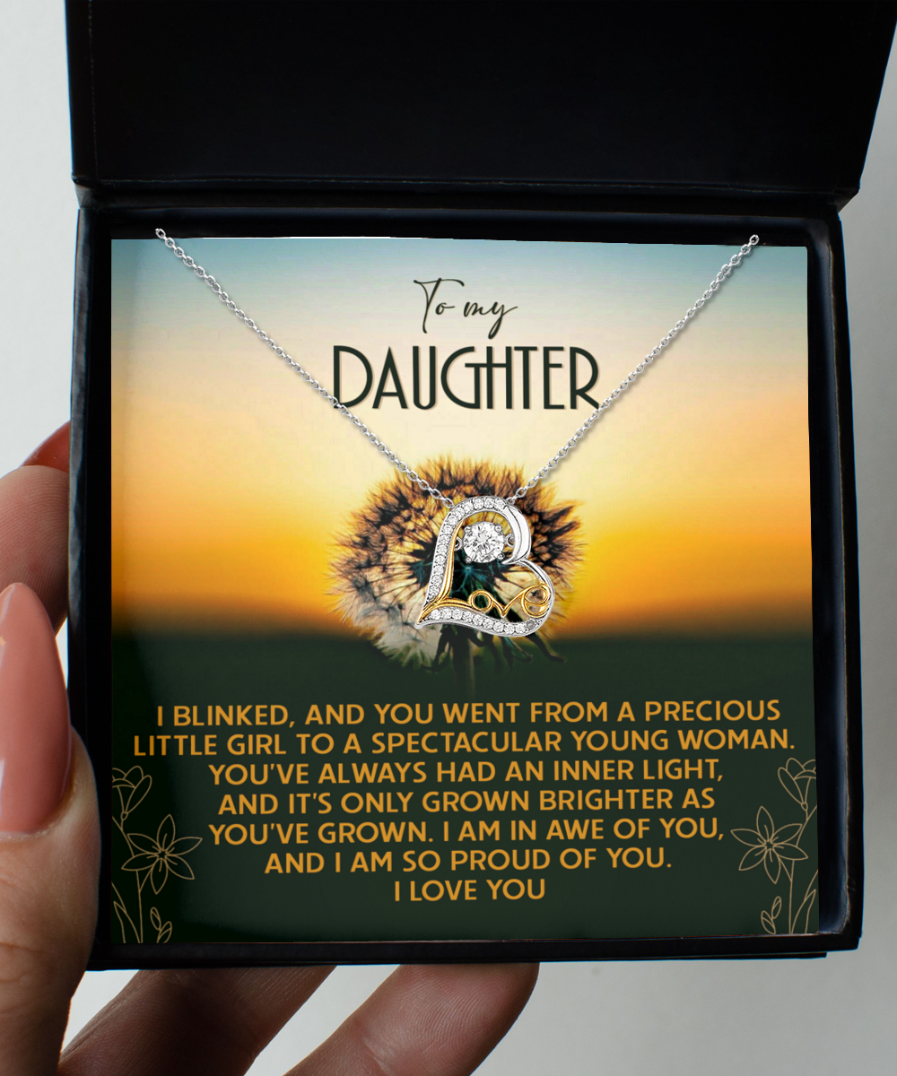 To My Daughter - You've Grown Brighter - Scripted Love Heart Necklace