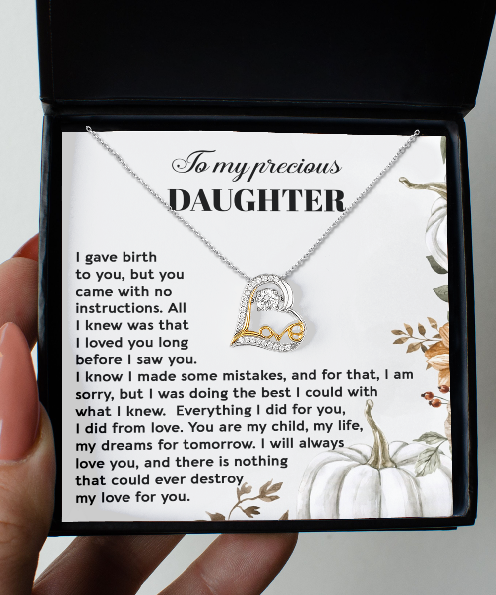 To My Daughter - I Did It From Love - Scripted Love Heart Necklace