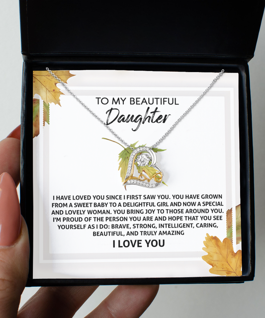 To My Daughter - Brave Strong Intelligent Caring Beautiful and Truly Amazing - Scripted Love Necklace